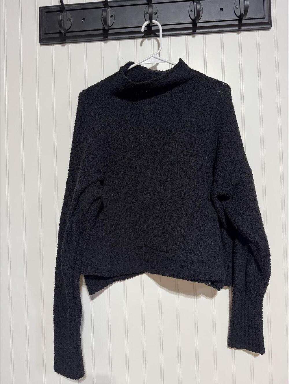 UGG Sage Fuzzy Knit Mock Neck Sweater Womens Medium Black Slouchy Pullover